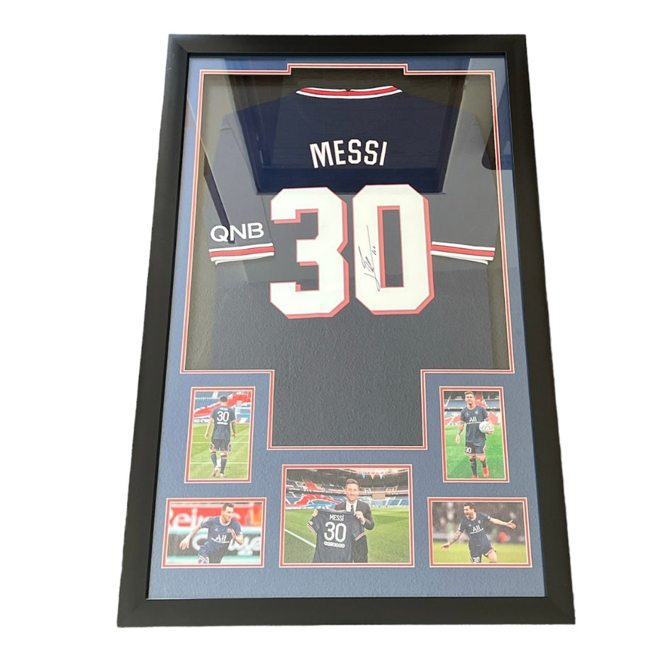 Messi - Jersey Firmada del Paris Saint-Germain (PSG) Marco de Exhibición