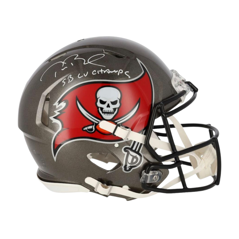 Casco Tamaño Real de los Buccaneers Autografiado con la Inscripción "SB LV CHAMPS"