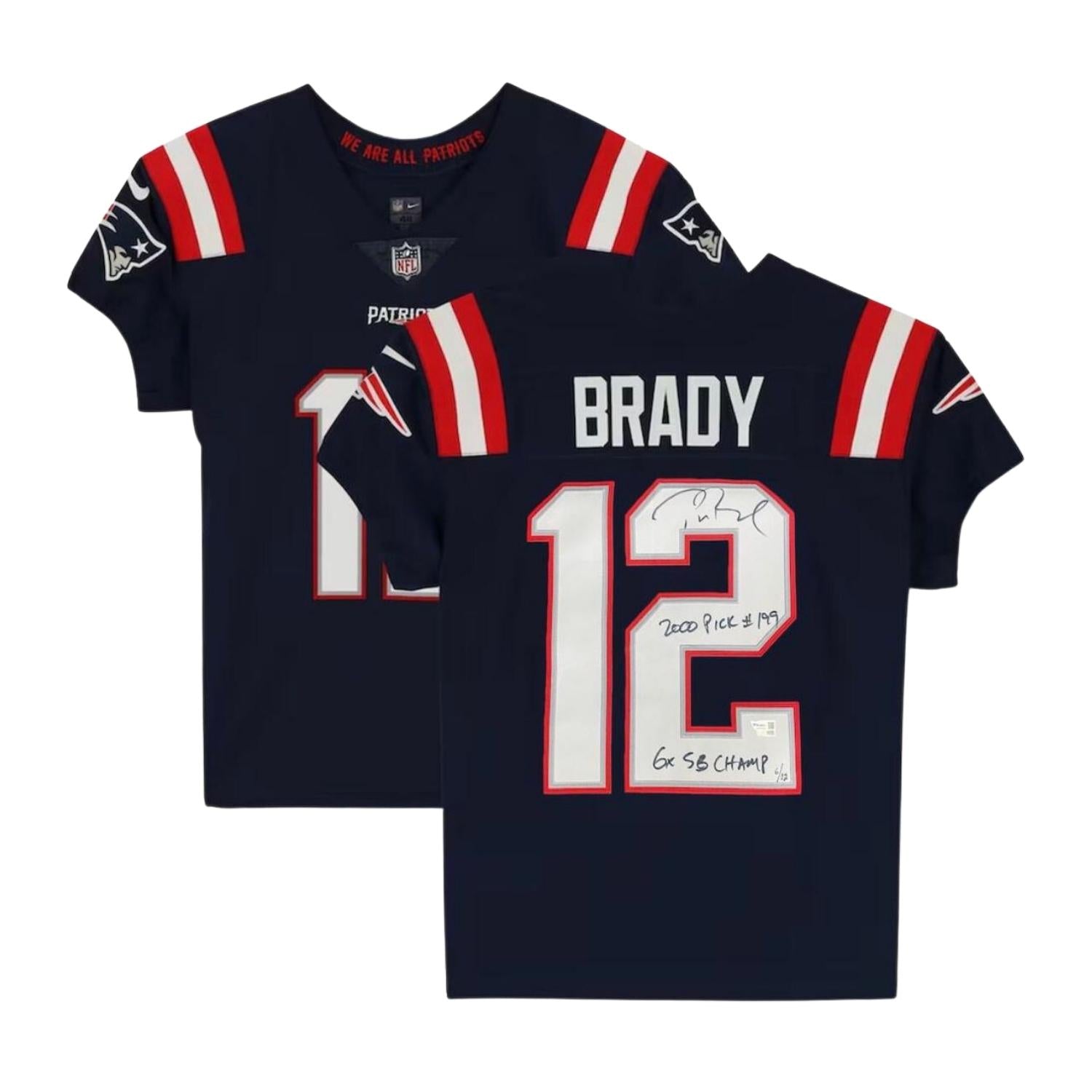 Tom Brady Signed LE Jersey Inscribed "2000 Pick #196 6x SB Champ"